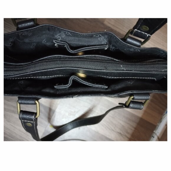 BOC Born Shoulder Purse Bag Flap Zipper Bucket Black Faux Leather - Picture 5 of 13